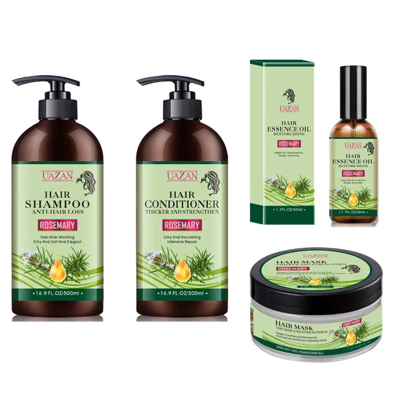 Rosemary shampoo and conditioner set with 500ml bottles, 250ml hair mask, and 50ml hair care oil