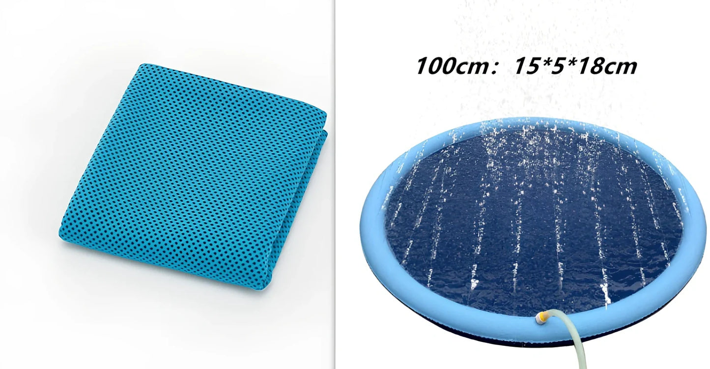 150cm blue non-slip PVC splash pad for kids and pets outdoor water play