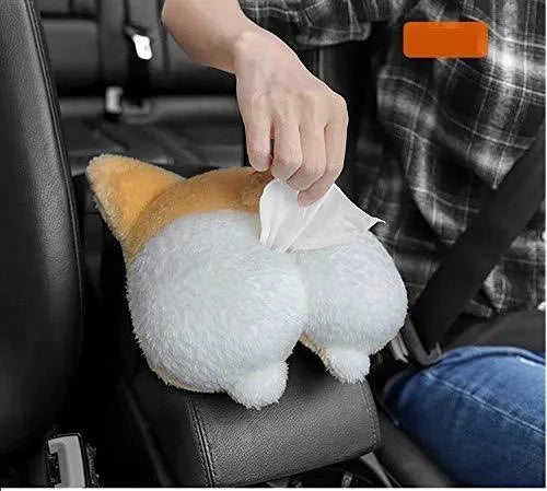Yellow Corgi butt-shaped soft polyester tissue box cover for car sun visor