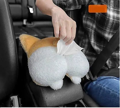 Yellow Corgi butt-shaped soft polyester tissue box cover for car sun visor