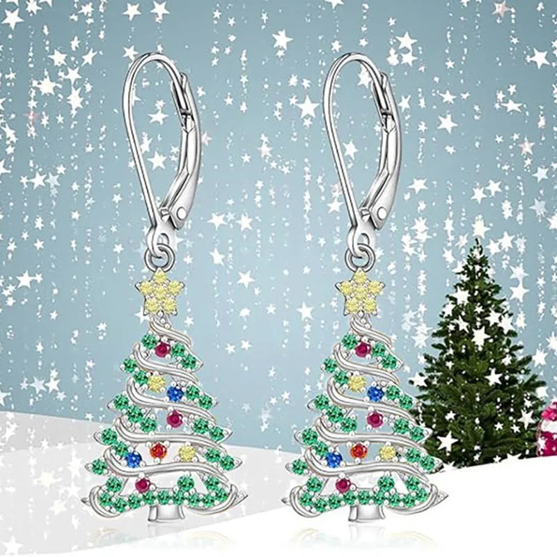 Copper Christmas Tree earring pendant for ladies in star shape with natural style elements in E4318 white gold colour finish for holiday jewellery accessories