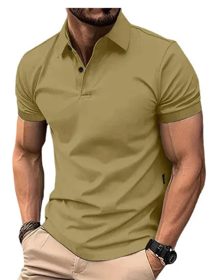 High Sense slim-fit short sleeve shirt in solid colour with button front, available in multiple sizes and hues