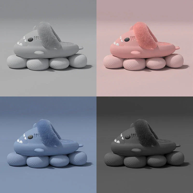 Cozy and stylish shark-themed house slippers with a plush, fuzzy upper and a durable, non-slip sole