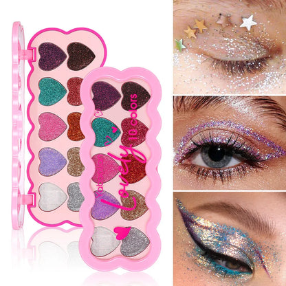 Pearlescent Heart Ten-colour Sequins Eye Shadow palette showing ten shimmery shades