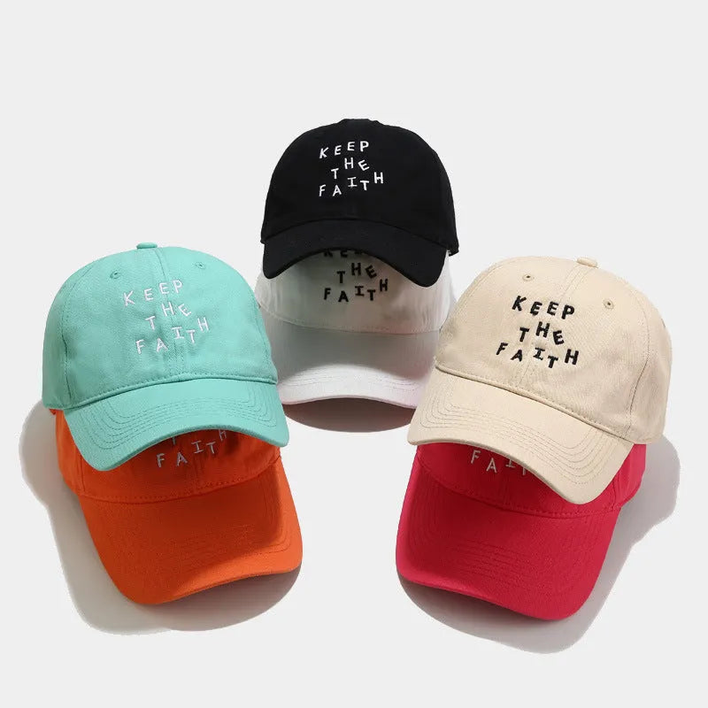Men's cotton baseball cap with small letter embroidery in adjustable dome design