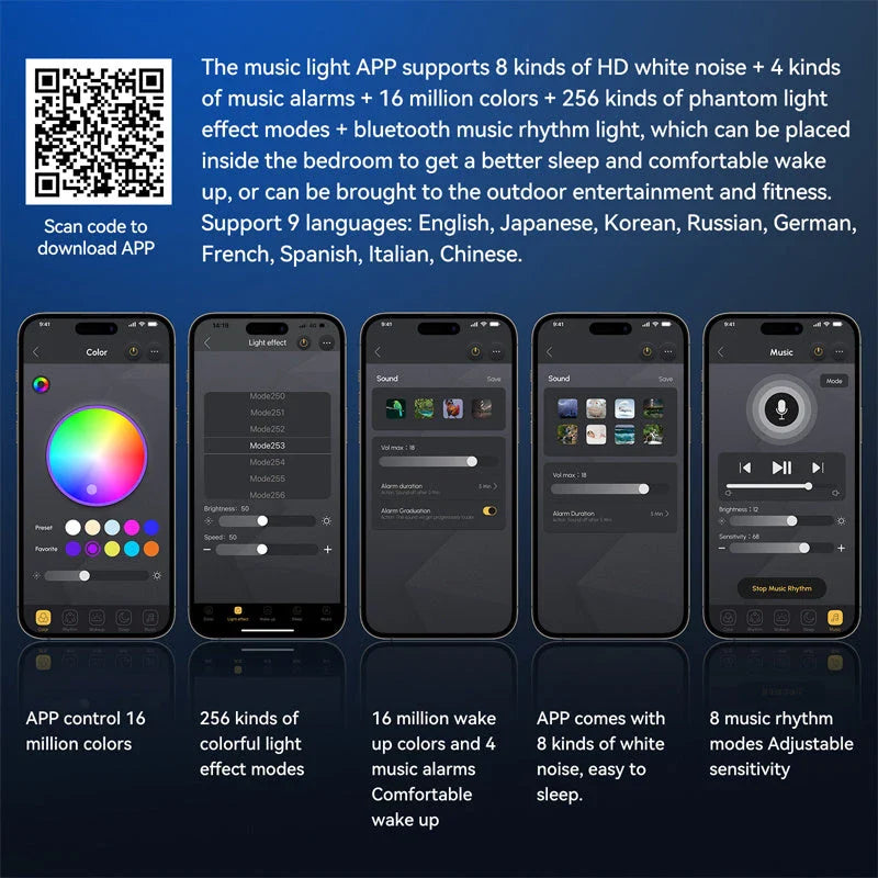 Conch Smart Bluetooth Alarm Clock Wake-Up Lamp with RGB Lighting and Customizable Features