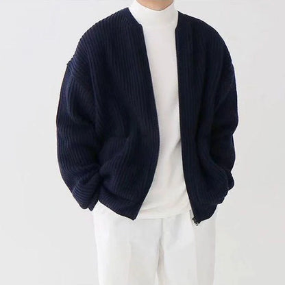 Men's zip-up knitted cardigan with funnel neck and pockets in various colors