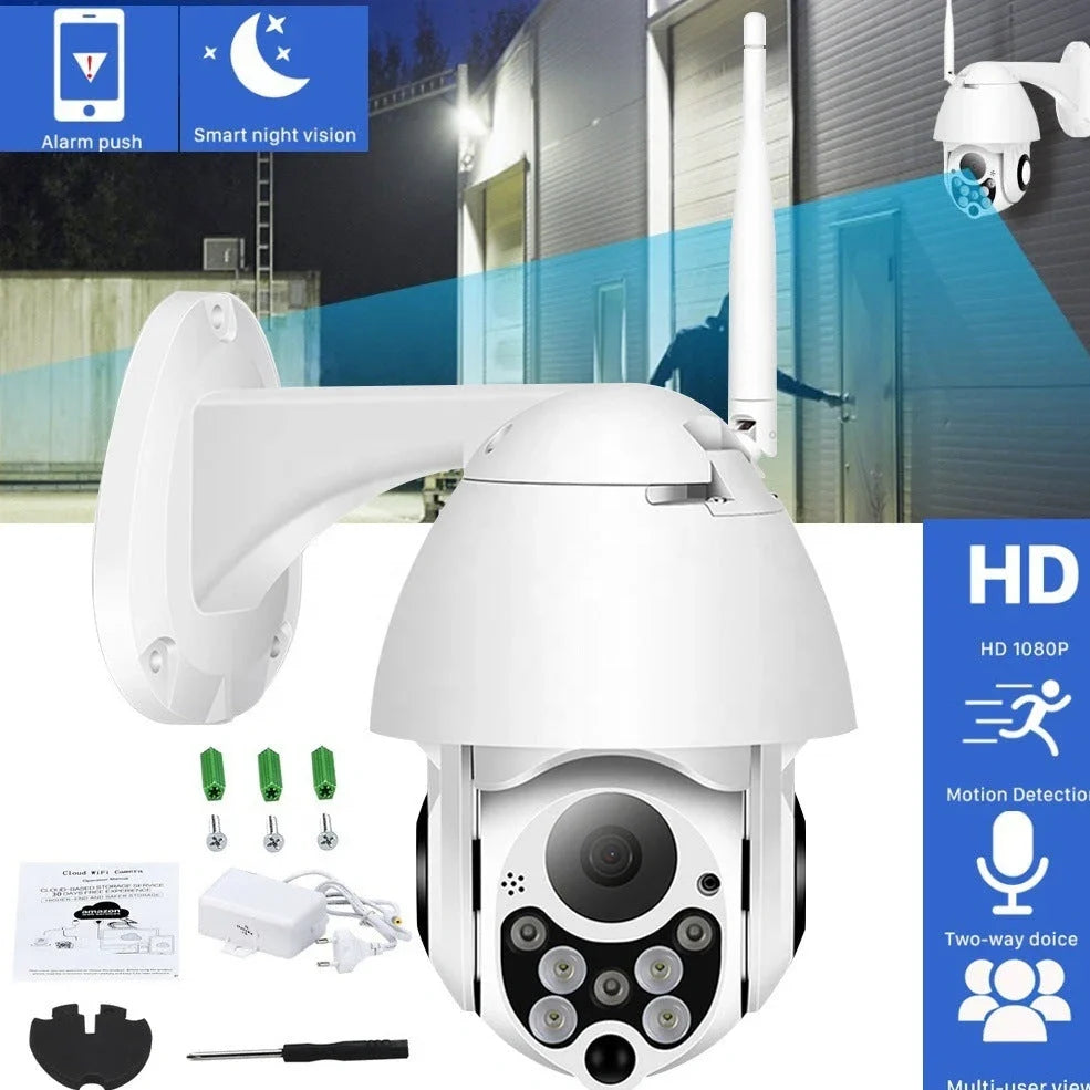 Outdoor dome WiFi surveillance camera with 1080p resolution and 15m infrared night vision capability