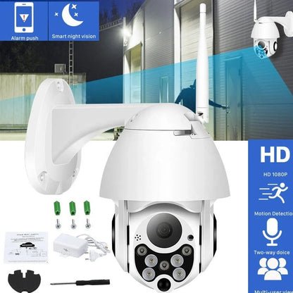 Outdoor dome WiFi surveillance camera with 1080p resolution and 15m infrared night vision capability