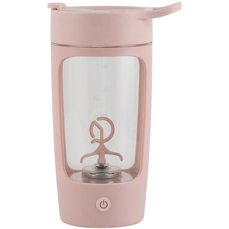 Portable automatic juice blender cup in black, blue, pink, or white, showing 650ml capacity and compact size.