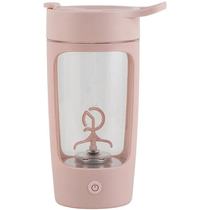 Portable automatic juice blender cup in black, blue, pink, or white, showing 650ml capacity and compact size.
