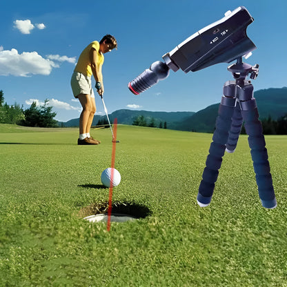 A golf putter laser aiming instrument showing different style options including a laser sight unit.