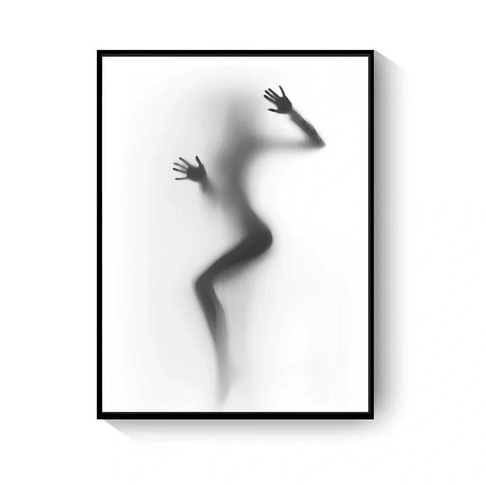 Black and white abstract canvas wall art with frameless rectangular design showing textured oil canvas surface