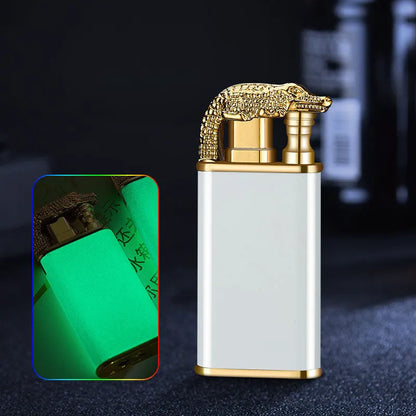Metal dragon dolphin design double flame windproof lighter with blue jet fire