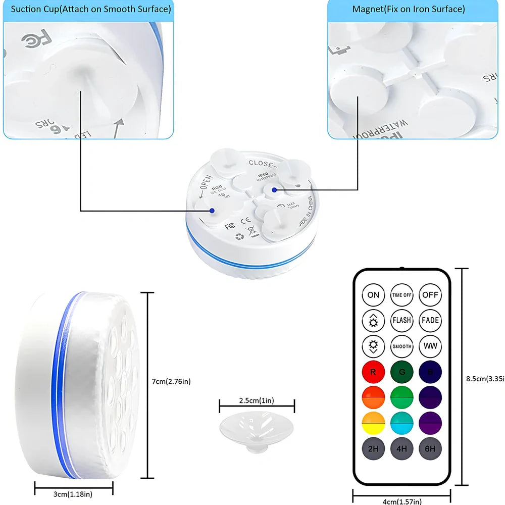 IP68 waterproof colour changing diving light with remote control for garden ponds