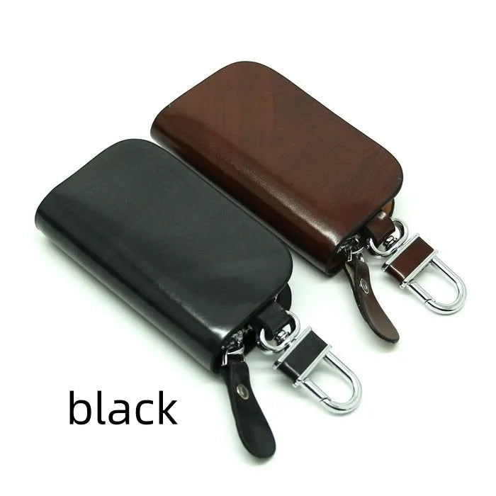 Genuine cowhide leather car key case with frosted finish in black and brown colours