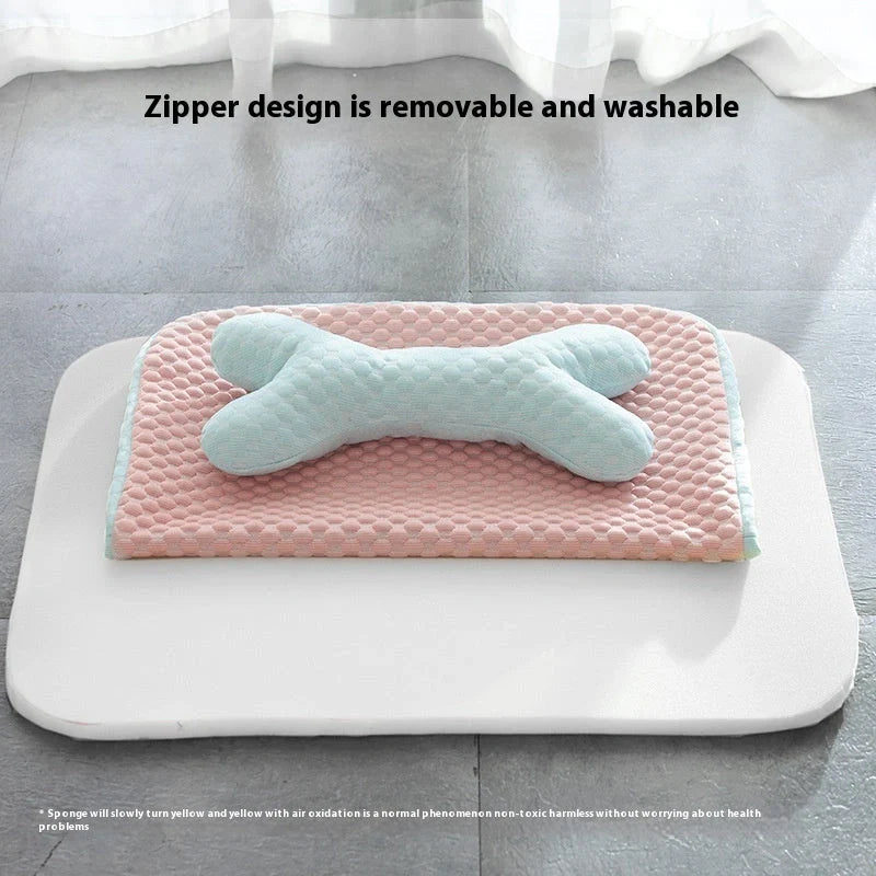 Cooling pet mat for small to medium dogs and cats with non-slip base and fun animal design
