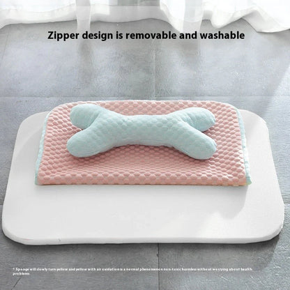 Cooling pet mat for small to medium dogs and cats with non-slip base and fun animal design