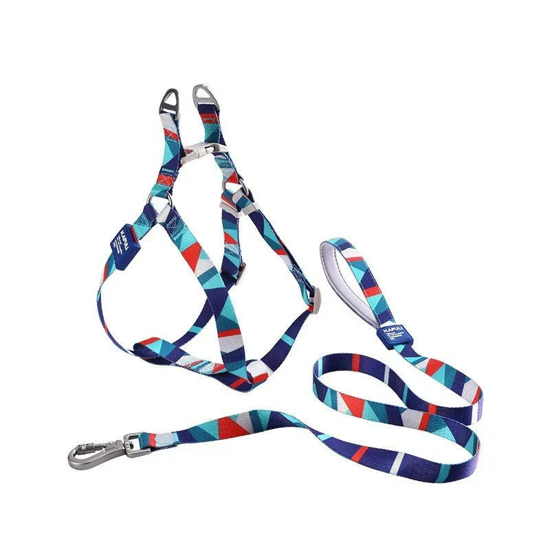 Polyester dog haulage vest with matching lead rope in blue, pink or green