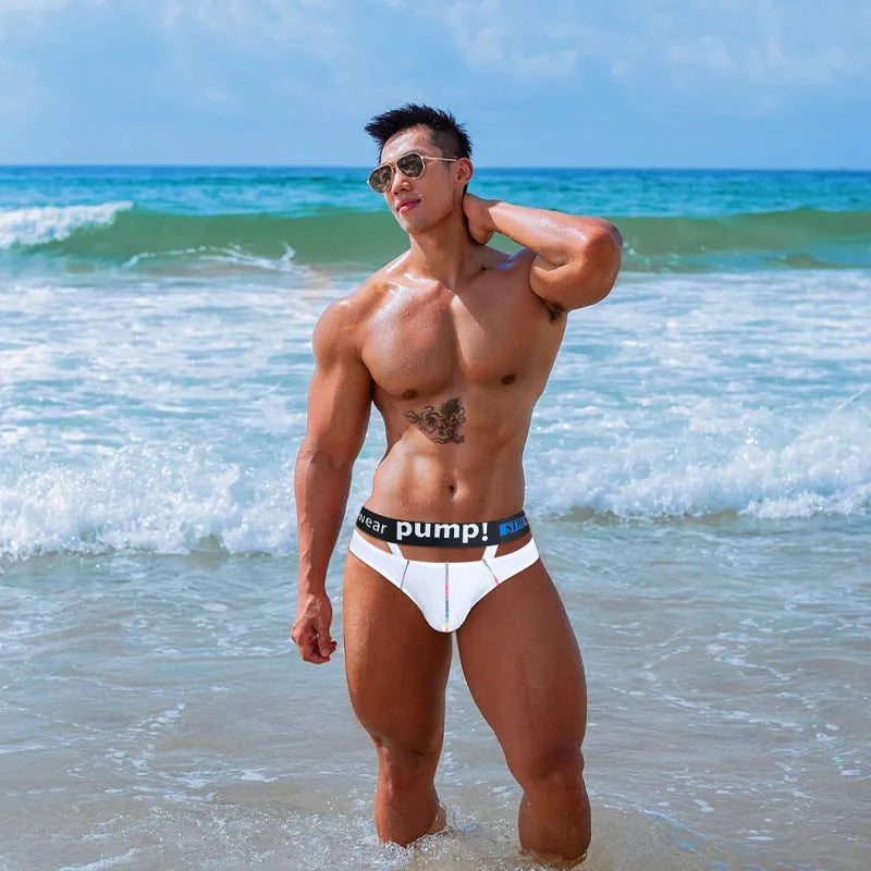 Men's low waist briefs in modal fabric, solid colour underwear for daily wear, available in black or white, sizes M, L, XL, XXL, designed for year-round use with a focus on comfort and fit.