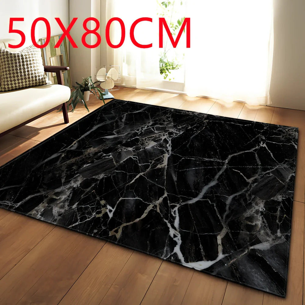 Rectangular polyester fibre carpet with marble pattern in 121.9x160cm and 50x80cm sizes