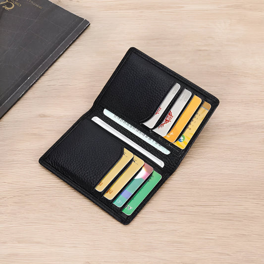 Genuine leather cowhide credit card holder in solid black or brown colour