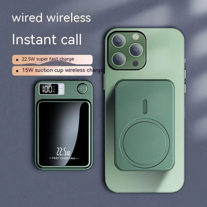 Magnetic wireless power bank for MagSafe iPhones in black, white, purple or green with fast charging capability