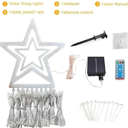 LED five-pointed star waterfall light, 1000mm length with 1000 lumens warm white glow for outdoor courtyard decoration, IP44 rated