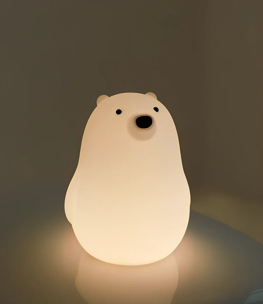 Little White Bear 15cm silicone night light with white LED illumination and USB power connection