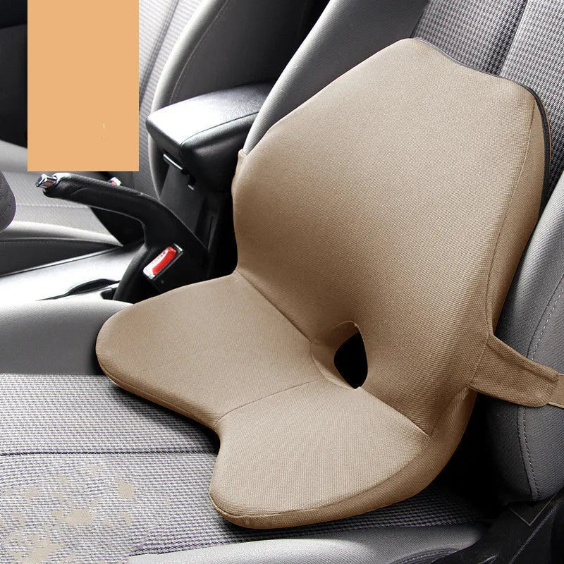 Memory foam car lumbar support cushion and headrest combination in beige colour