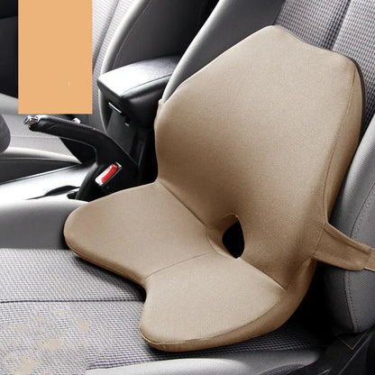 Memory foam car lumbar support cushion and headrest combination in beige colour