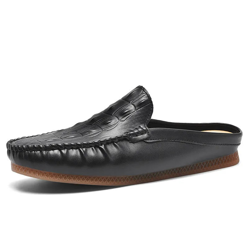 Men's black, grey and yellow summer semi-slippers with rubber soles and breathable artificial PU uppers