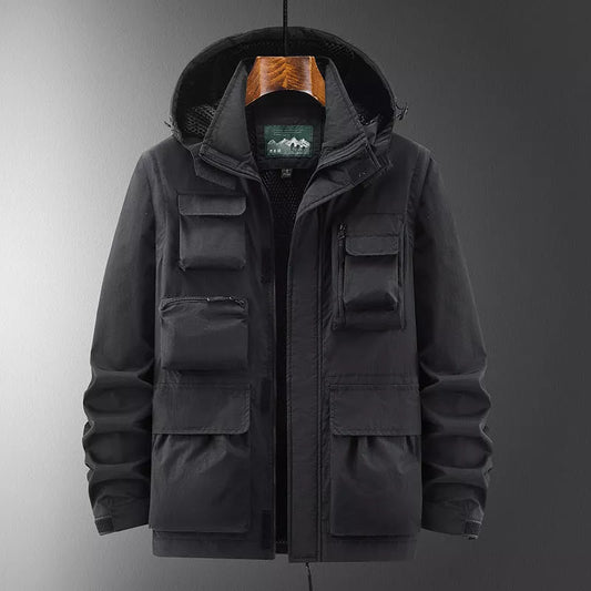 Outdoor Shell Jacket Overalls Jacket in Black, Army Green, Khaki with size patch pocket