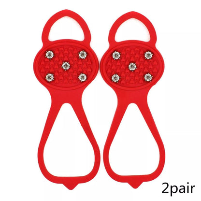 Unisex 5-toothed ice grippers for shoes, featuring durable rubber and steel teeth for superior traction on ice and snow.