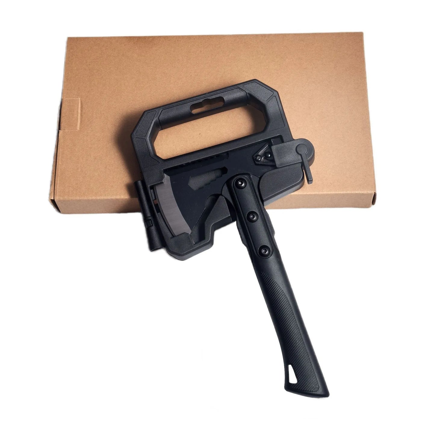 Stainless steel camping survival axe with ABS handle measuring 40cm by 15cm