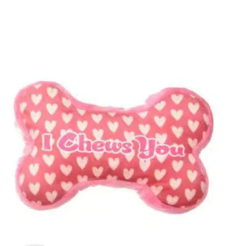 Plush pet dental toy in peach heart pink colour with textured surface for tooth cleaning, 15cm length