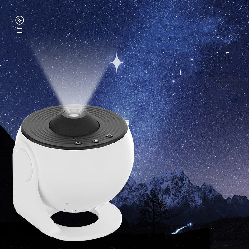 Starry sky projection from a compact, adjustable galaxy projector lamp for creating a soothing, ambient lighting experience in any room.