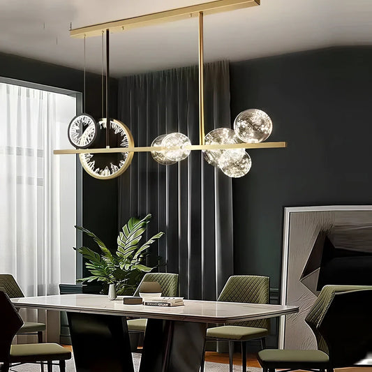 Modern glass chandelier with remote control and adjustable height mechanism showing 95cm diameter design