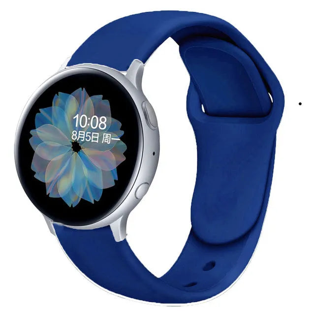 Samsung Galaxy Active 2 reverse buckle silicone strap showing 20mm and 22mm width options