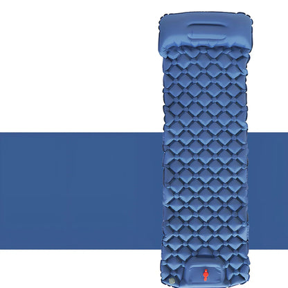 LT-88 navy blue inflatable sleeping pad showing 190cm length and integrated foot strap pillow design