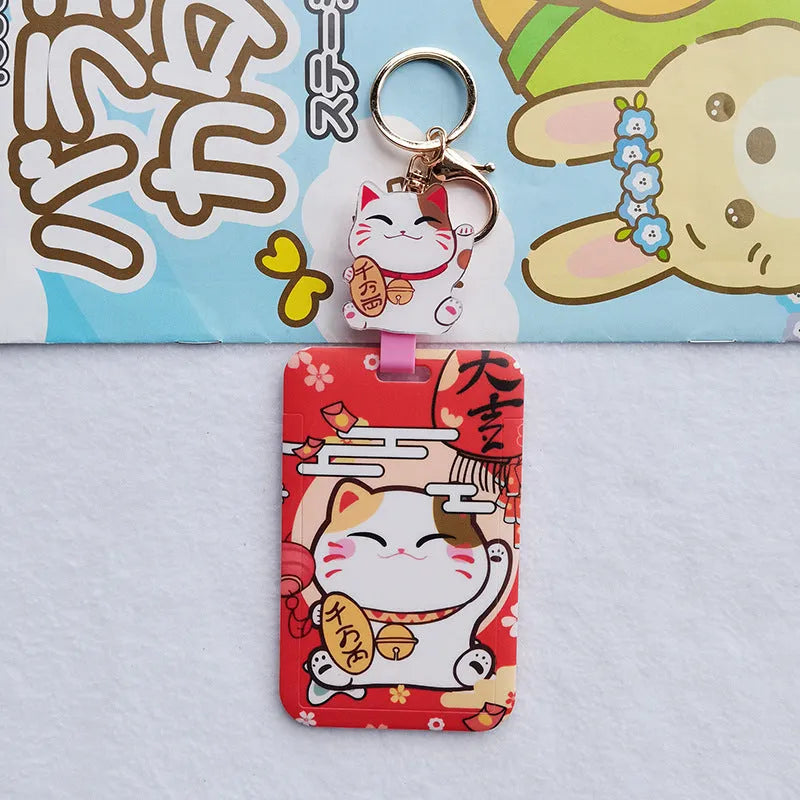 Lucky Cat plastic certificate sleeve set with decorative pendant in cartoon style