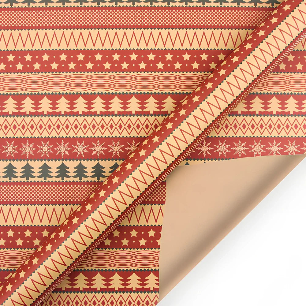 Vintage Christmas kraft wrapping paper showing one of six designs with 80g weight specification