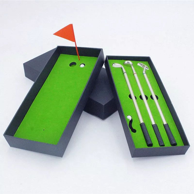 Desktop Mini Golf Putting Green Metal Club Ballpoint Pen Set with unique design