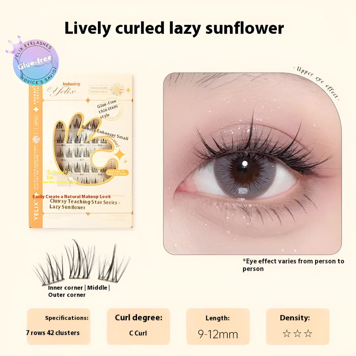 Glue-free self-adhesive false eyelashes in 0.07C high-grade fibre with hardcover seven-row packaging