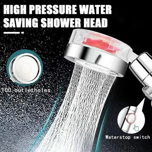 A modern, minimalist showerhead with a sleek design and high-pressure water flow for a refreshing shower experience