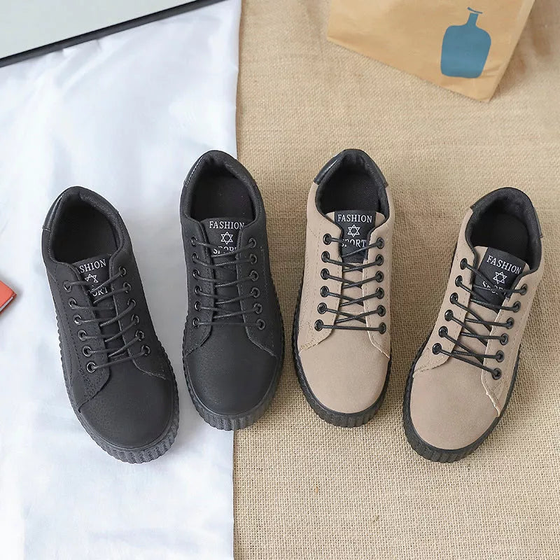 Women's black and khaki thick sole sneakers for sports and casual wear
