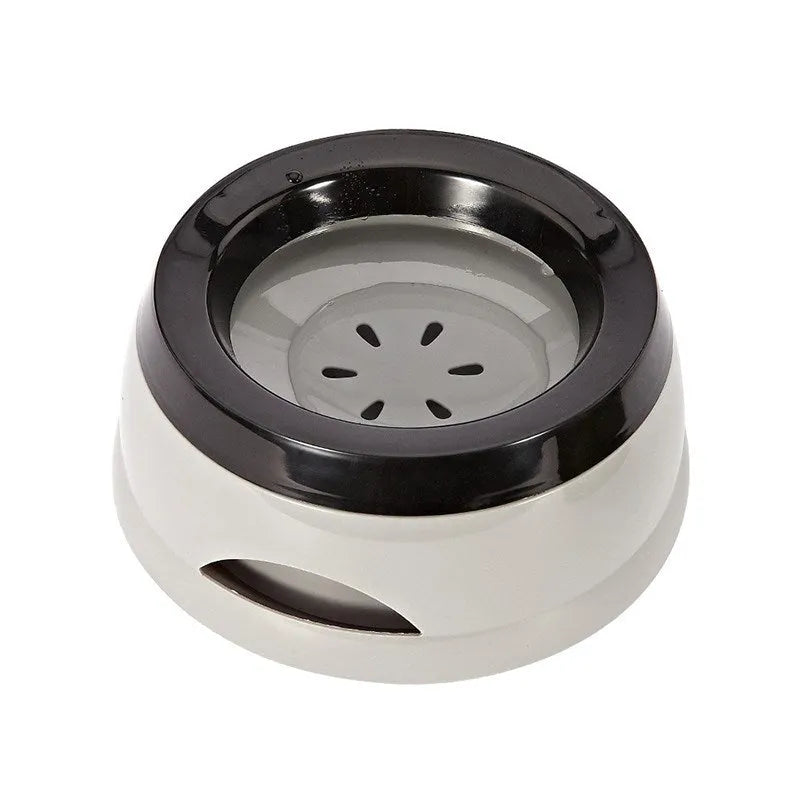 Grey plastic no-spill floating pet bowl for dogs and cats with 750ml capacity.