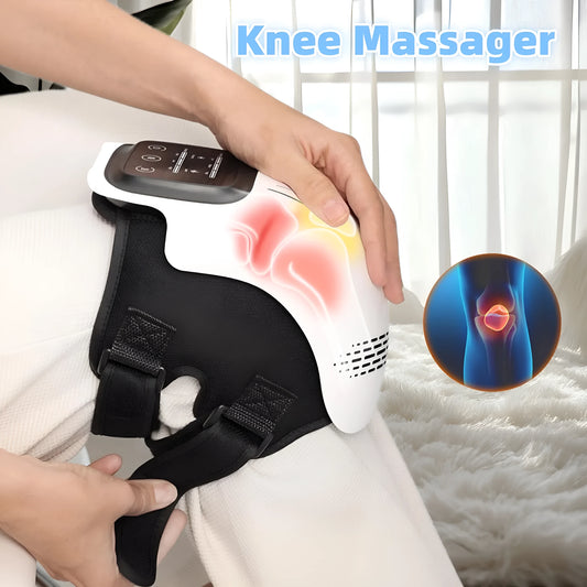White rechargeable electric knee massager with heating and infrared laser therapy