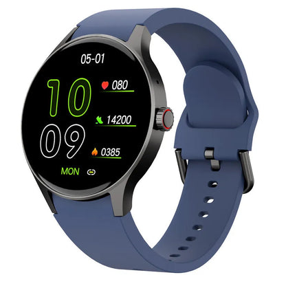 Smart sport watch with round touch screen shown in multiple colour options.