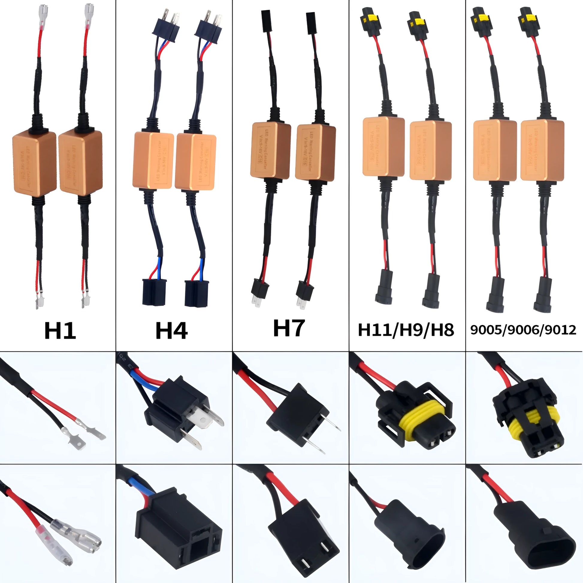 Black alloy Canbus decoder for LED car headlights with plug connectors